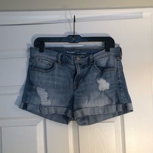 Boyfriend cut distressed medium-rise jean shorts